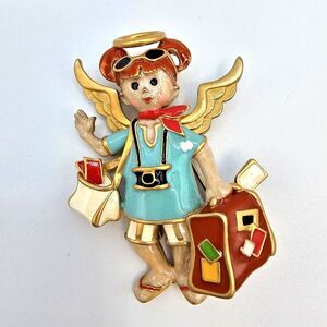 Bob Mackie Angel Brooch Vintage Guardian Tourist Travel Vacation Enamel Pin